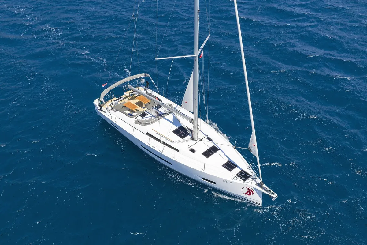 Exterior view of Stargirl - OW, a Hanse 460 sailboat at Grad Kaštela, Croatia