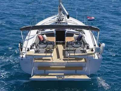 Exterior view of Stargirl - OW, a Hanse 460 sailboat at Grad Kaštela, Croatia