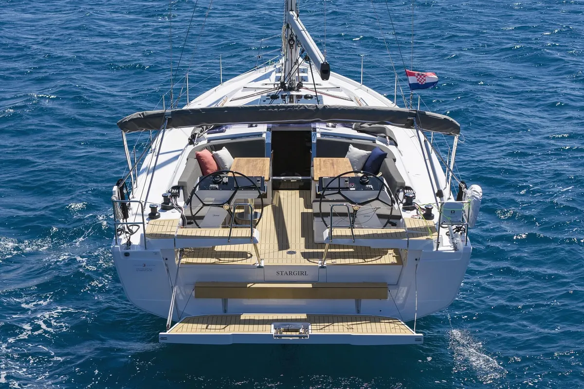 Exterior view of Stargirl - OW, a Hanse 460 sailboat at Grad Kaštela, Croatia