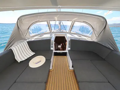 Deck of Stargirl - OW, a Hanse 460 sailboat at Kaštela, Croatia