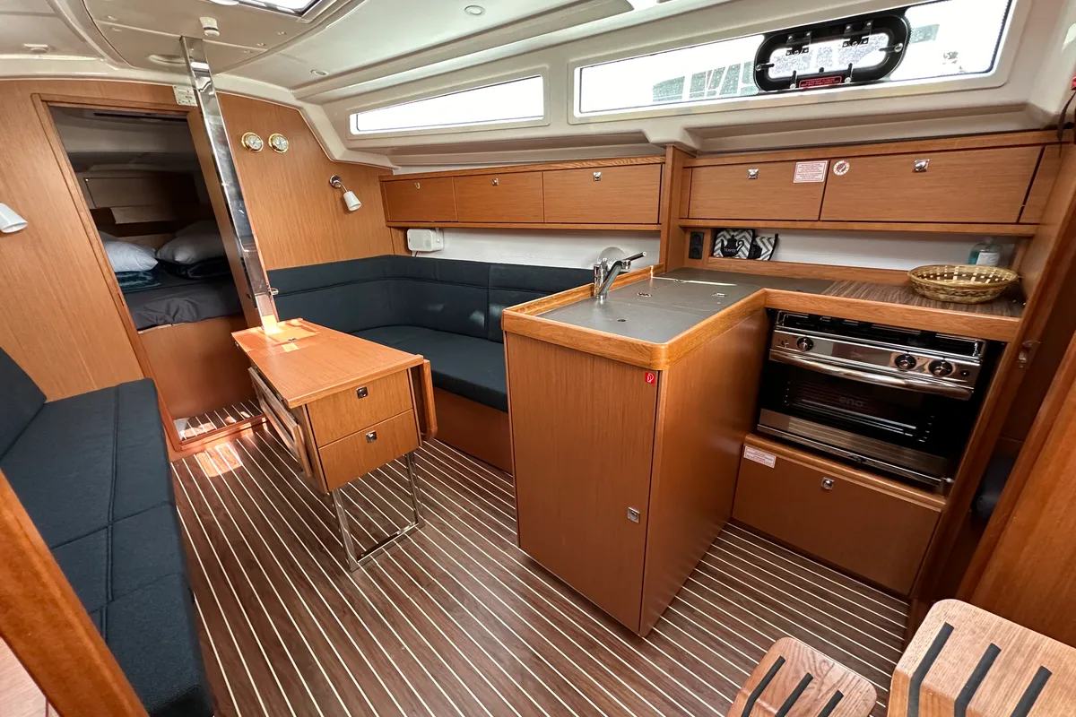 Galley of Eliza, a Bavaria Cruiser 34 sailboat at Athens, Greece