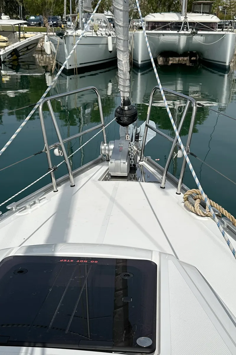 Deck of Eliza, a Bavaria Cruiser 34 sailboat at Athens, Greece