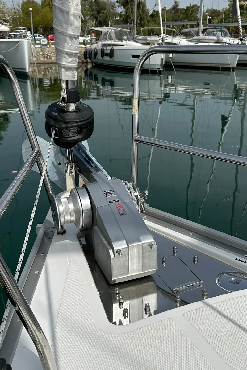 Deck of Eliza, a Bavaria Cruiser 34 sailboat at Athens, Greece
