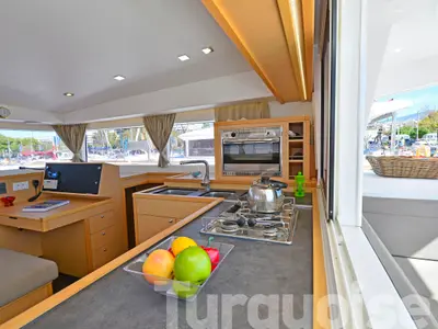 Galley of Turquoise, a Lagoon 400 S2 catamaran at Lavreotiki Municipal Unit, Greece