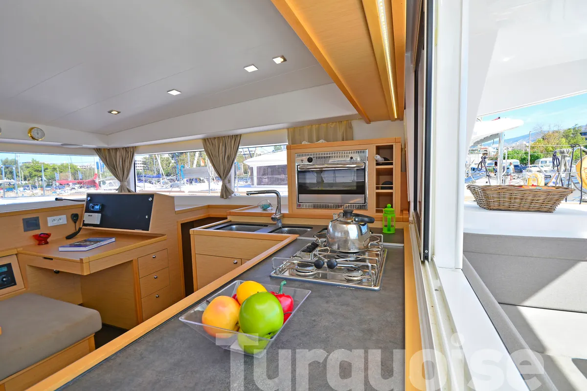 Galley of Turquoise, a Lagoon 400 S2 catamaran at Lavreotiki Municipal Unit, Greece