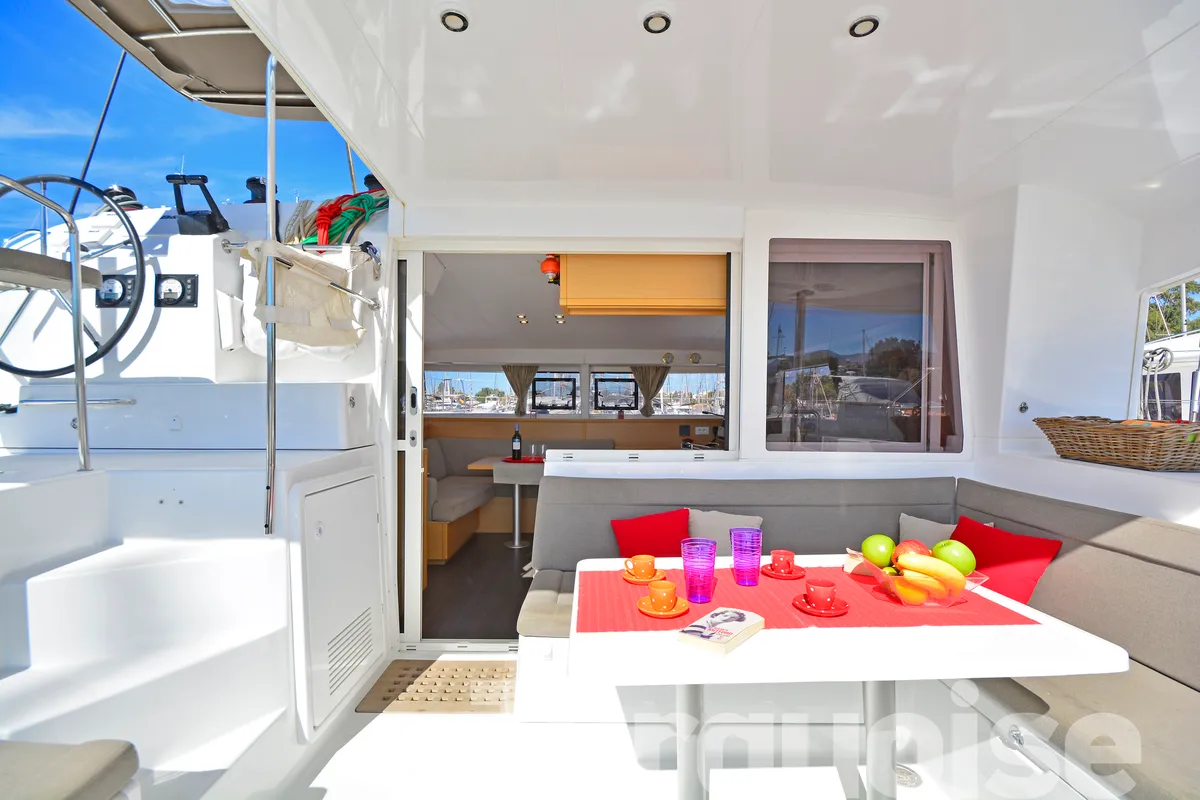 Deck of Turquoise, a Lagoon 400 S2 catamaran at Lavreotiki Municipal Unit, Greece