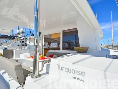 Deck of Turquoise, a Lagoon 400 S2 catamaran at Lavreotiki Municipal Unit, Greece