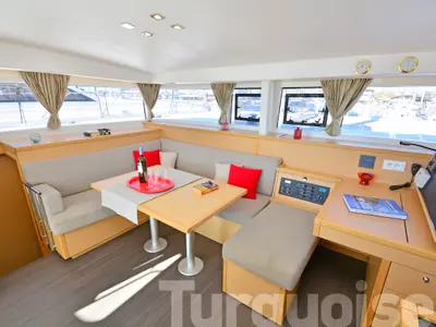 Salon of Turquoise, a Lagoon 400 S2 catamaran at Lavreotiki Municipal Unit, Greece