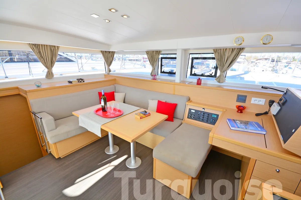 Salon of Turquoise, a Lagoon 400 S2 catamaran at Lavreotiki Municipal Unit, Greece