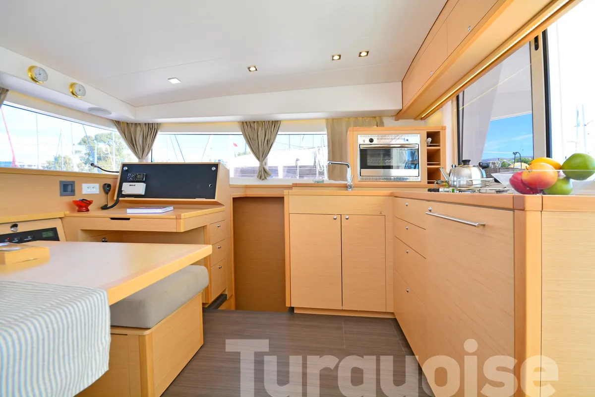 Galley of Turquoise, a Lagoon 400 S2 catamaran at Lavreotiki Municipal Unit, Greece