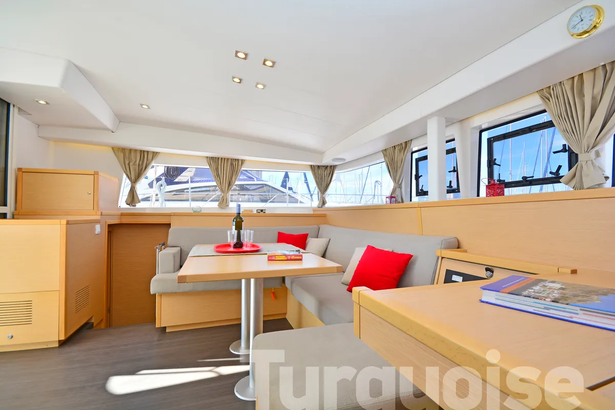 Salon of Turquoise, a Lagoon 400 S2 catamaran at Lavreotiki Municipal Unit, Greece