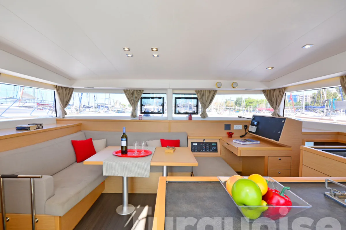 Salon of Turquoise, a Lagoon 400 S2 catamaran at Lavreotiki Municipal Unit, Greece