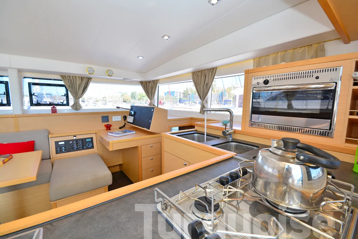 Galley of Turquoise, a Lagoon 400 S2 catamaran at Lavreotiki Municipal Unit, Greece