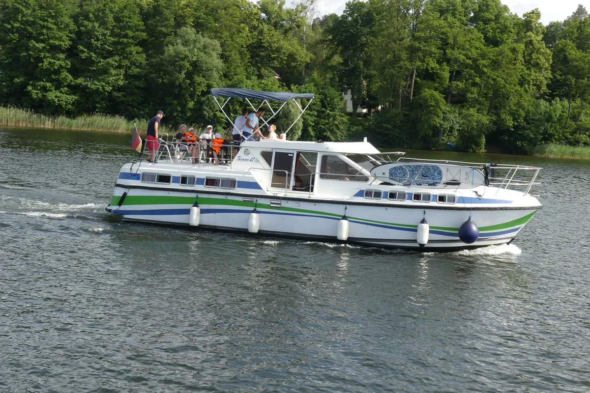 Exterior view of Athene, a Gulet Tarpon 42 N motorboat at Lübz, Germany