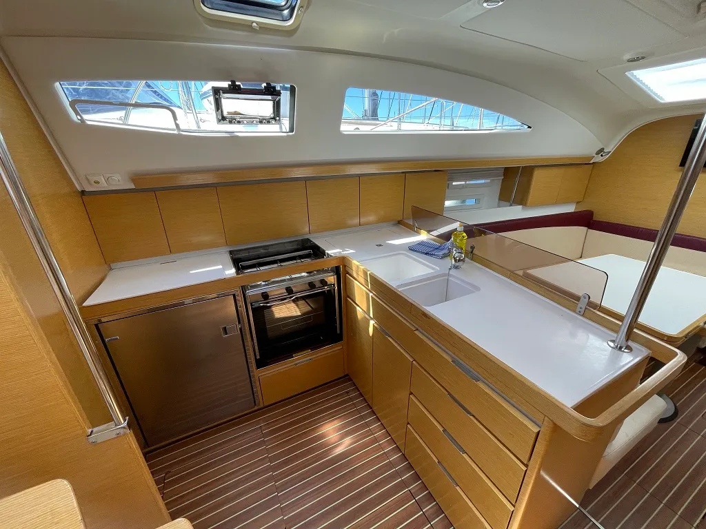 Galley of Sagitta, a Elan 444 Impression sailboat at Sukošan, Croatia
