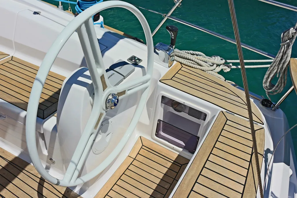 Cockpit of Sagitta, a Elan 444 Impression sailboat at Sukošan, Croatia