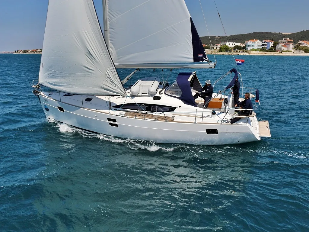 Exterior view of Sagitta, a Elan 444 Impression sailboat at Sukošan, Croatia