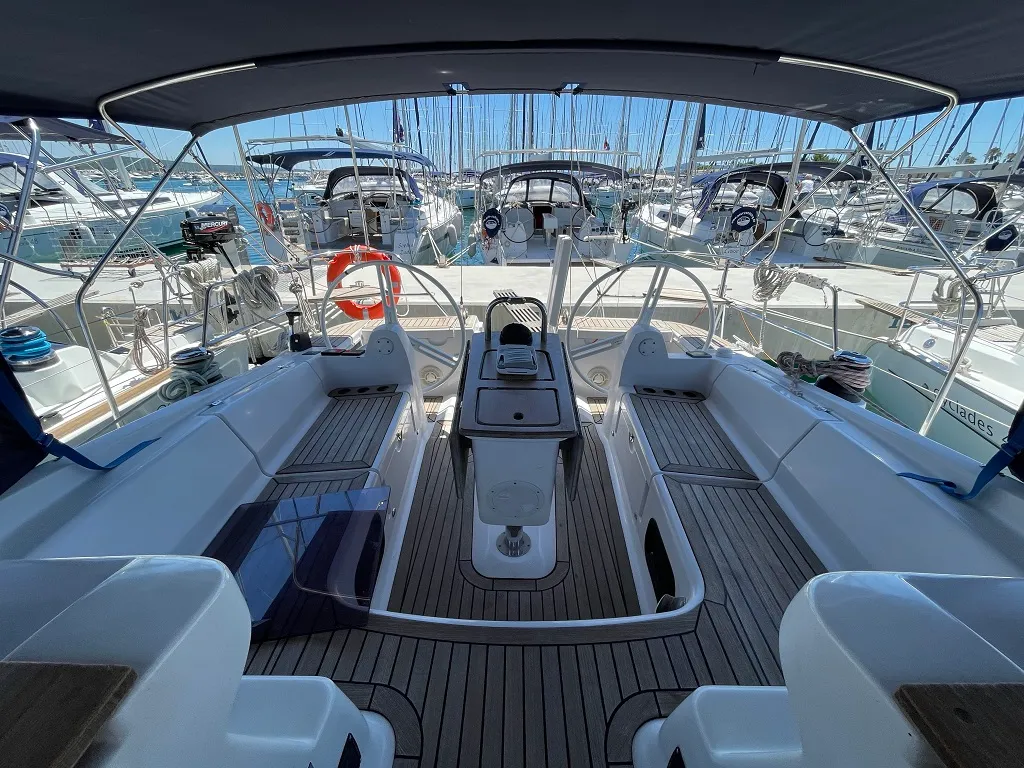 Cockpit of Sagitta, a Elan 444 Impression sailboat at Sukošan, Croatia