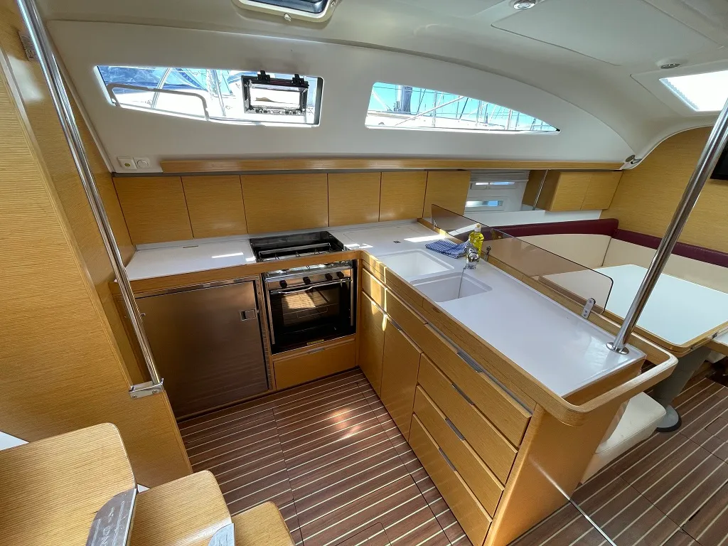 Galley of Sagitta, a Elan 444 Impression sailboat at Sukošan, Croatia