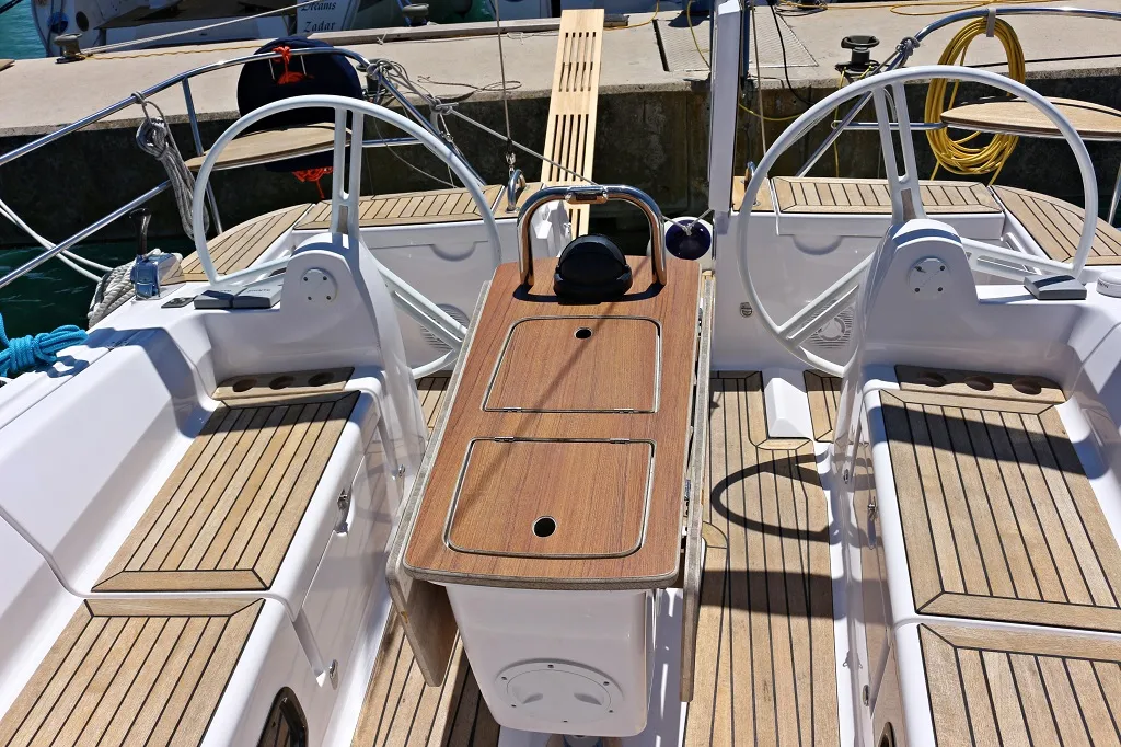 Cockpit of Sagitta, a Elan 444 Impression sailboat at Sukošan, Croatia