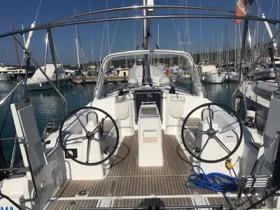 Cockpit of Zosma, a Beneteau Oceanis 38.1 sailboat at Rosignano Solvay, Italy
