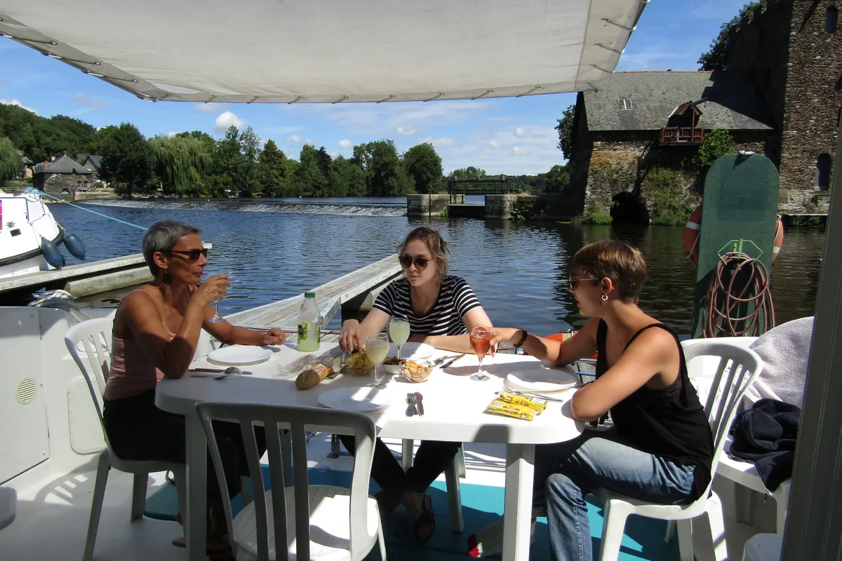 Deck of Maestro, a Nicols Estivale Quattro motorboat at Grez-Neuville, France