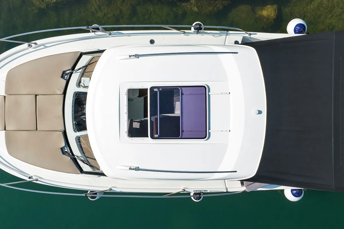 Exterior view of Angela, a Beneteau Antares 8 OB motorboat at Grad Biograd na Moru, Croatia