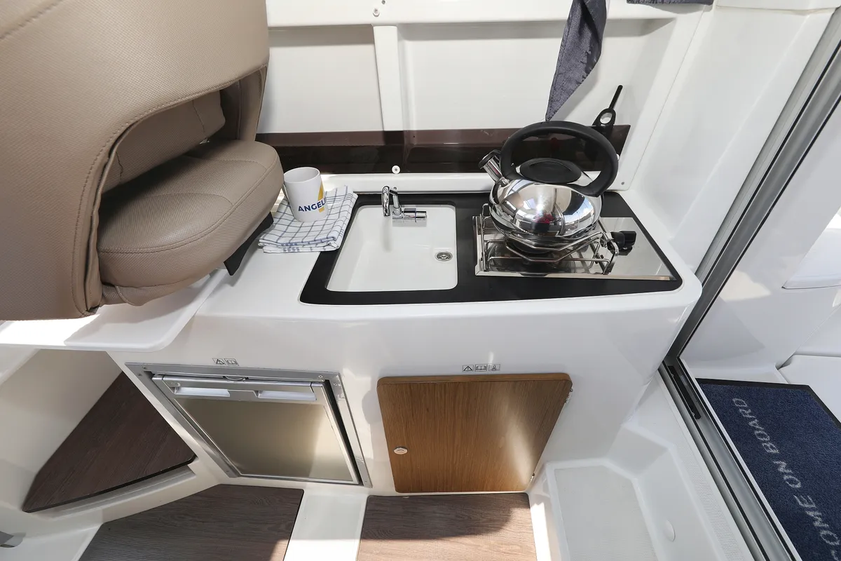 Galley of Angela, a Beneteau Antares 8 OB motorboat at Grad Biograd na Moru, Croatia