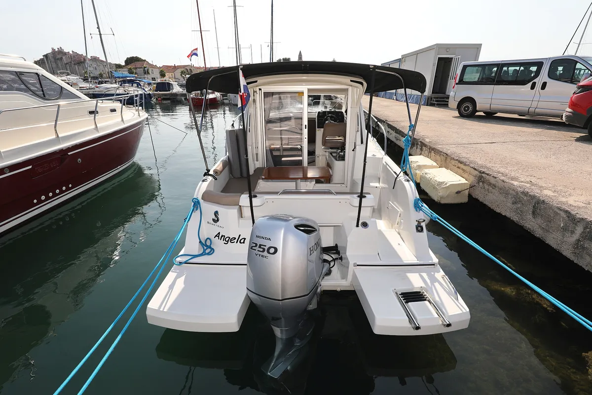 Exterior view of Angela, a Beneteau Antares 8 OB motorboat at Grad Biograd na Moru, Croatia