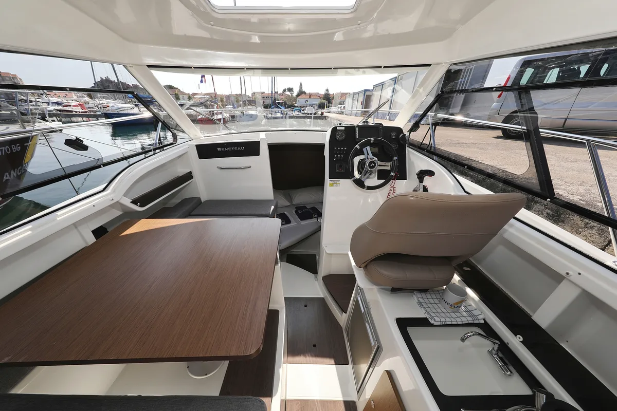 Salon of Angela, a Beneteau Antares 8 OB motorboat at Grad Biograd na Moru, Croatia