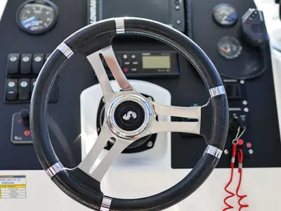 Cockpit of Angela, a Beneteau Antares 8 OB motorboat at Grad Biograd na Moru, Croatia