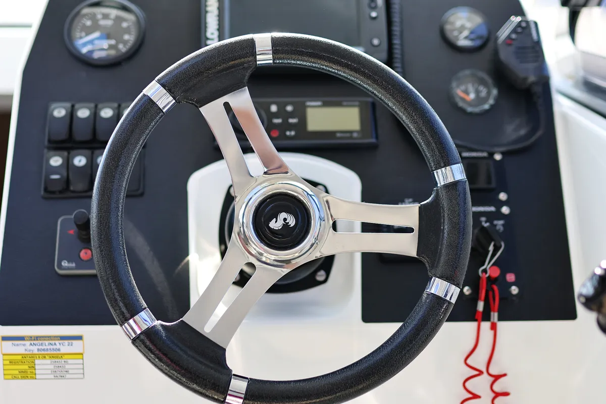 Cockpit of Angela, a Beneteau Antares 8 OB motorboat at Grad Biograd na Moru, Croatia