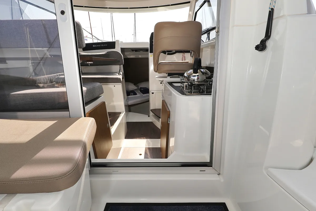 Salon of Angela, a Beneteau Antares 8 OB motorboat at Grad Biograd na Moru, Croatia