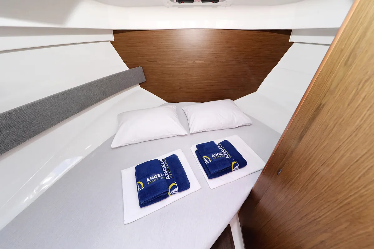 Cabin on Angela, a Beneteau Antares 8 OB motorboat at Grad Biograd na Moru, Croatia