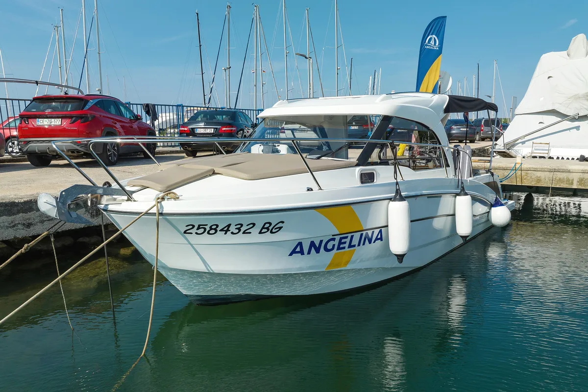 Exterior view of Angela, a Beneteau Antares 8 OB motorboat at Grad Biograd na Moru, Croatia