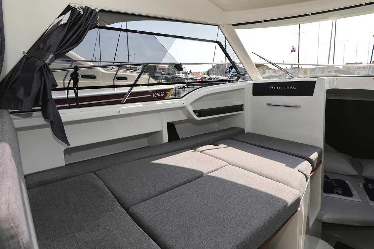 Salon of Angela, a Beneteau Antares 8 OB motorboat at Grad Biograd na Moru, Croatia