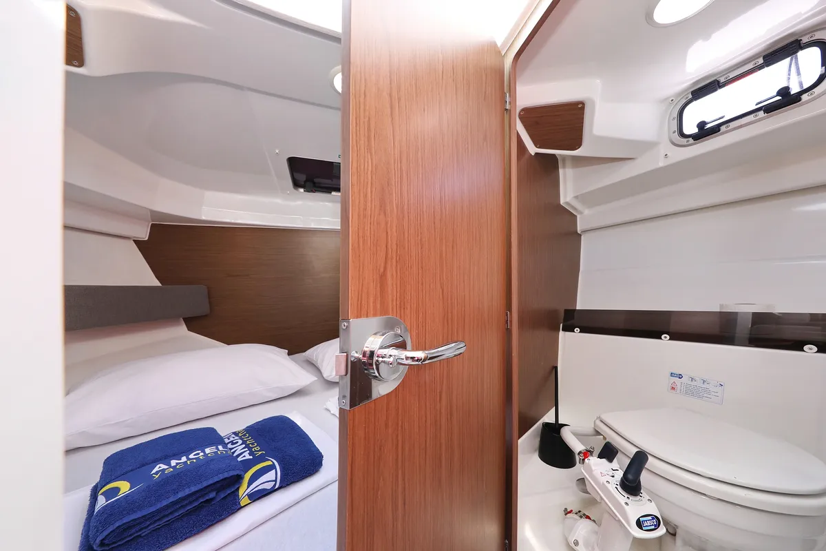 Cabin on Angela, a Beneteau Antares 8 OB motorboat at Grad Biograd na Moru, Croatia