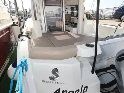 Deck of Angela, a Beneteau Antares 8 OB motorboat at Grad Biograd na Moru, Croatia