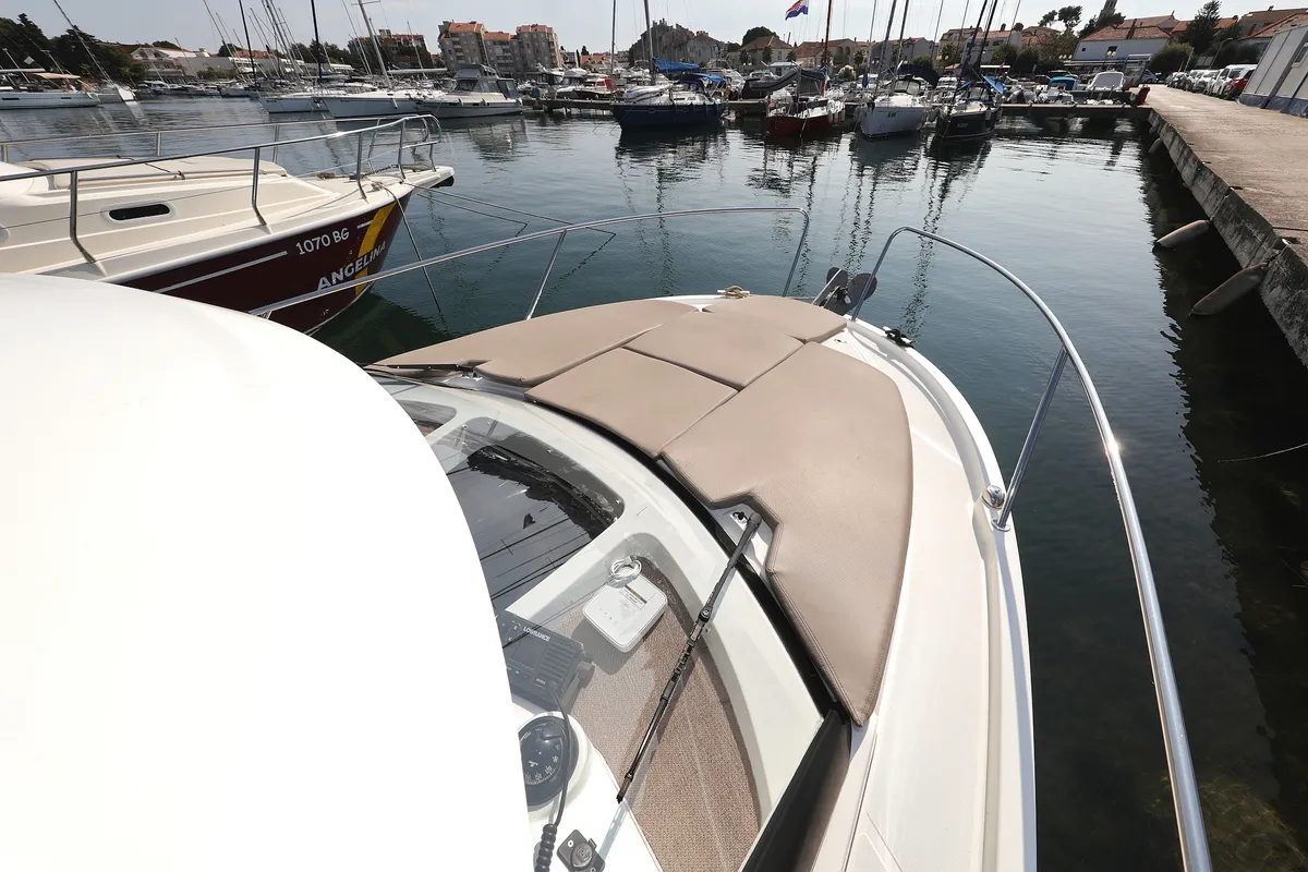 Deck of Angela, a Beneteau Antares 8 OB motorboat at Grad Biograd na Moru, Croatia
