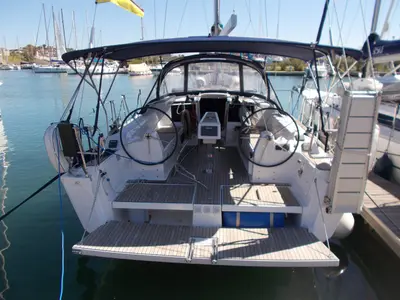 Cockpit of Fever, a Dufour 382 GL sailboat at Portoferraio, Italy