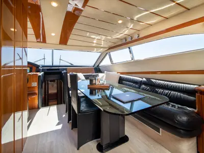 Salon of SIMPLY BRILLIANT, a Ferretti 68 motor yacht at Ornos, Greece