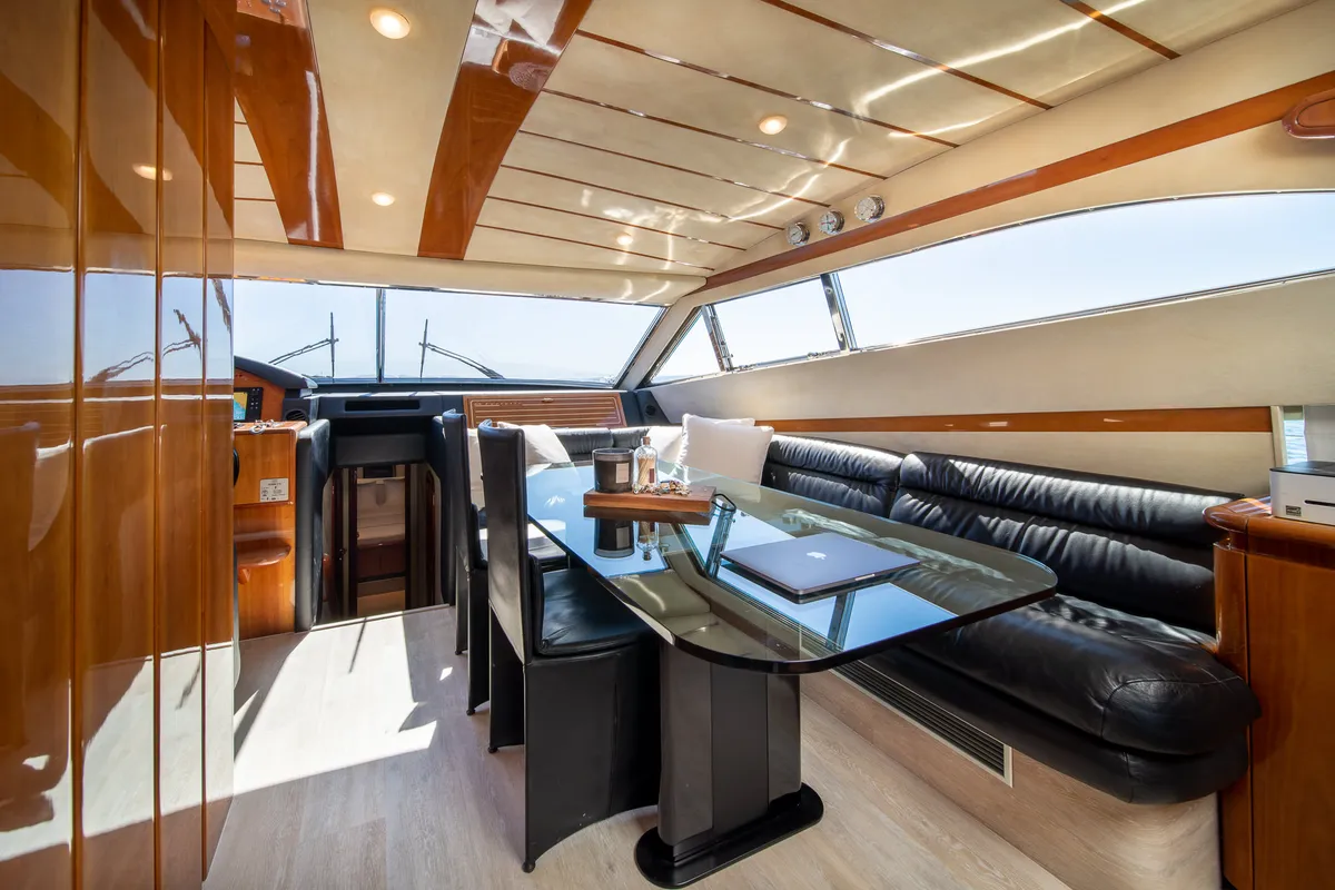 Salon of SIMPLY BRILLIANT, a Ferretti 68 motor yacht at Ornos, Greece