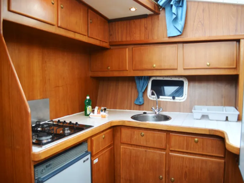 Galley of Drait 19, a De Drait Renal 50 motorboat at Drachten, Netherlands