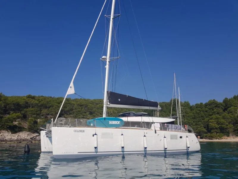 Exterior view of Celinka, a Lagoon 450 Sport catamaran at Sukošan, Croatia