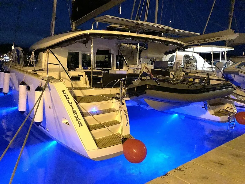 Exterior view of Celinka, a Lagoon 450 Sport catamaran at Sukošan, Croatia