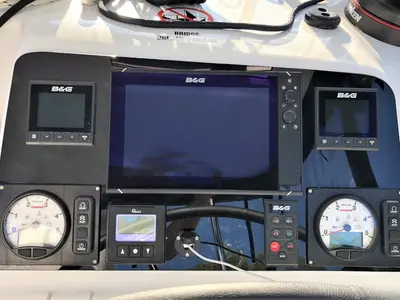 Cockpit of Celinka, a Lagoon 450 Sport catamaran at Sukošan, Croatia