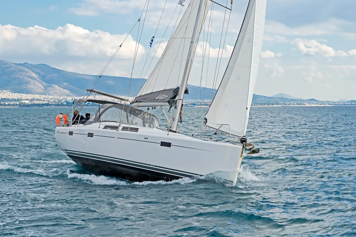 Exterior view of Kuro Siwo, a Hanse 415 sailboat at Municipal Unit of Rhodes, Greece