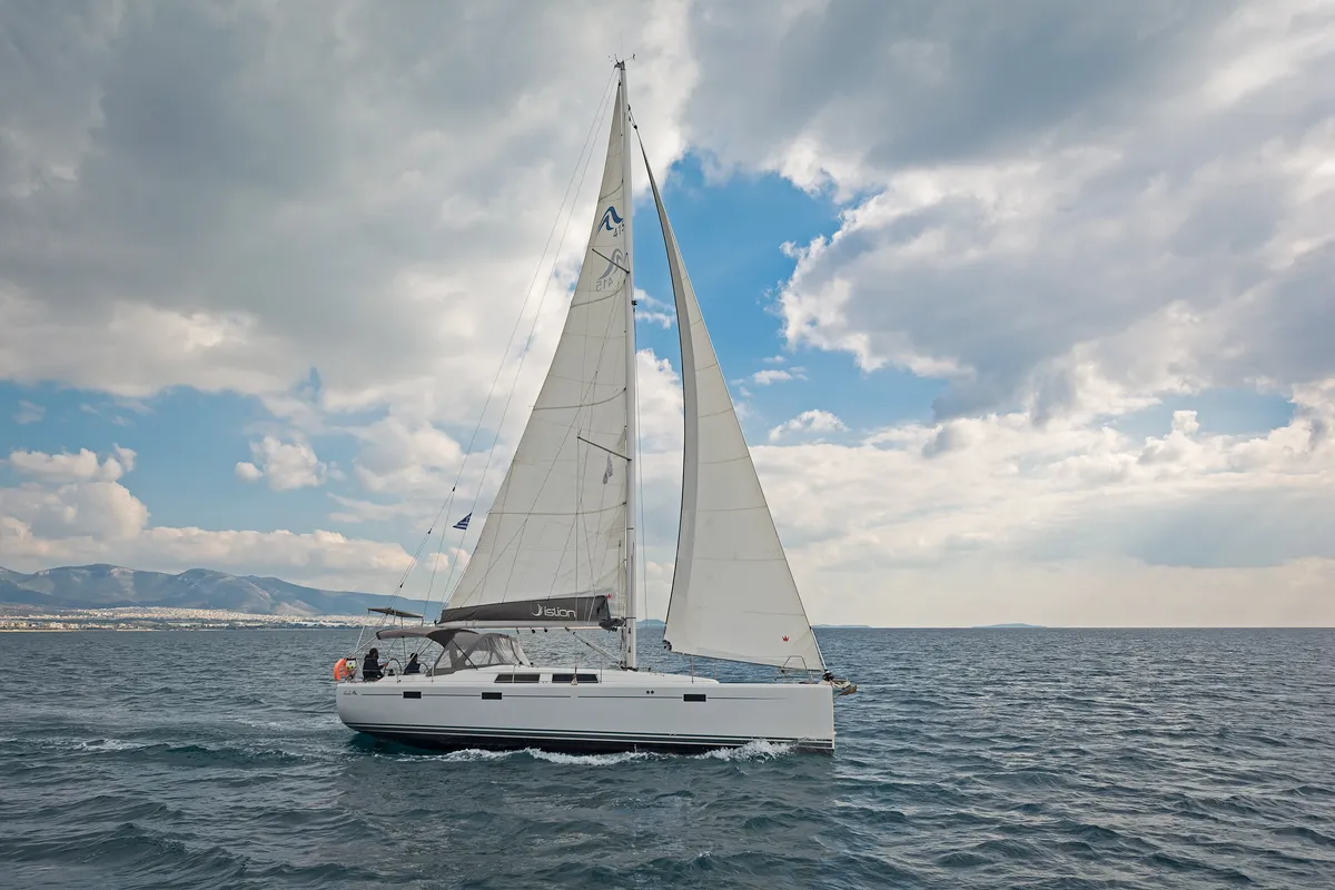 Exterior view of Kuro Siwo, a Hanse 415 sailboat at Municipal Unit of Rhodes, Greece