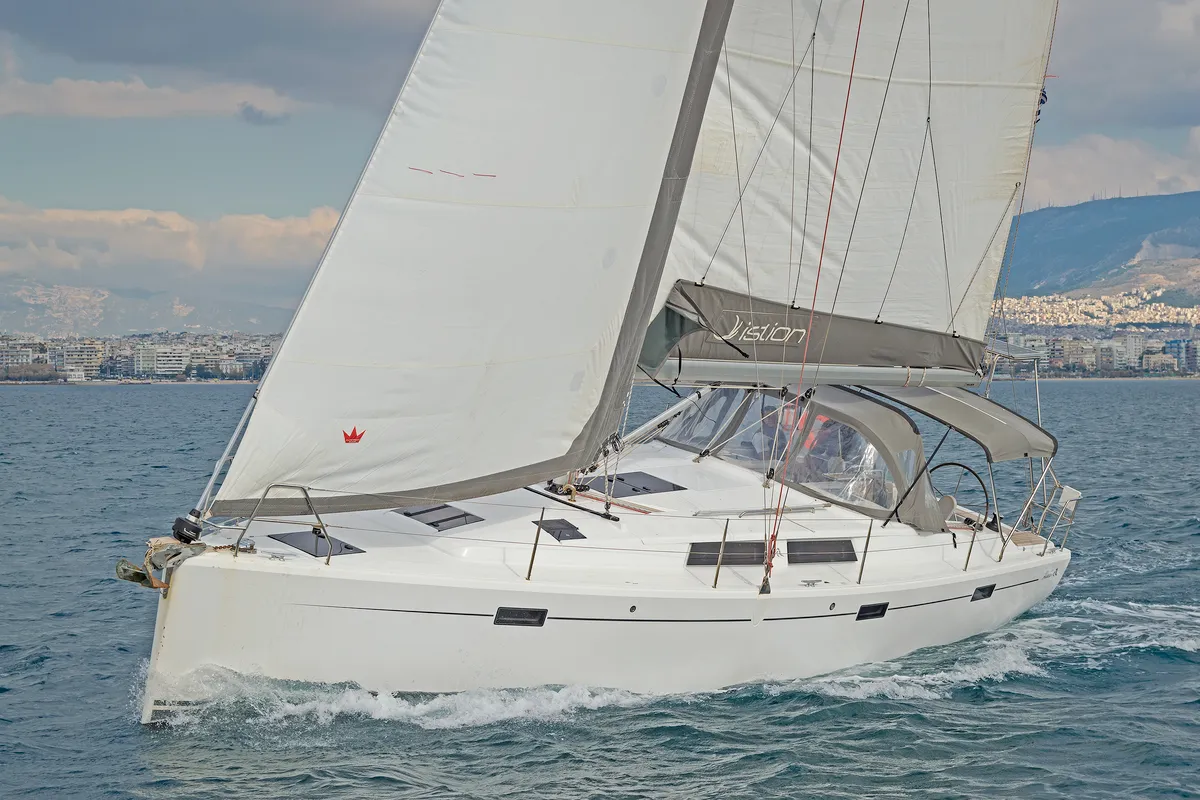 Exterior view of Kuro Siwo, a Hanse 415 sailboat at Municipal Unit of Rhodes, Greece