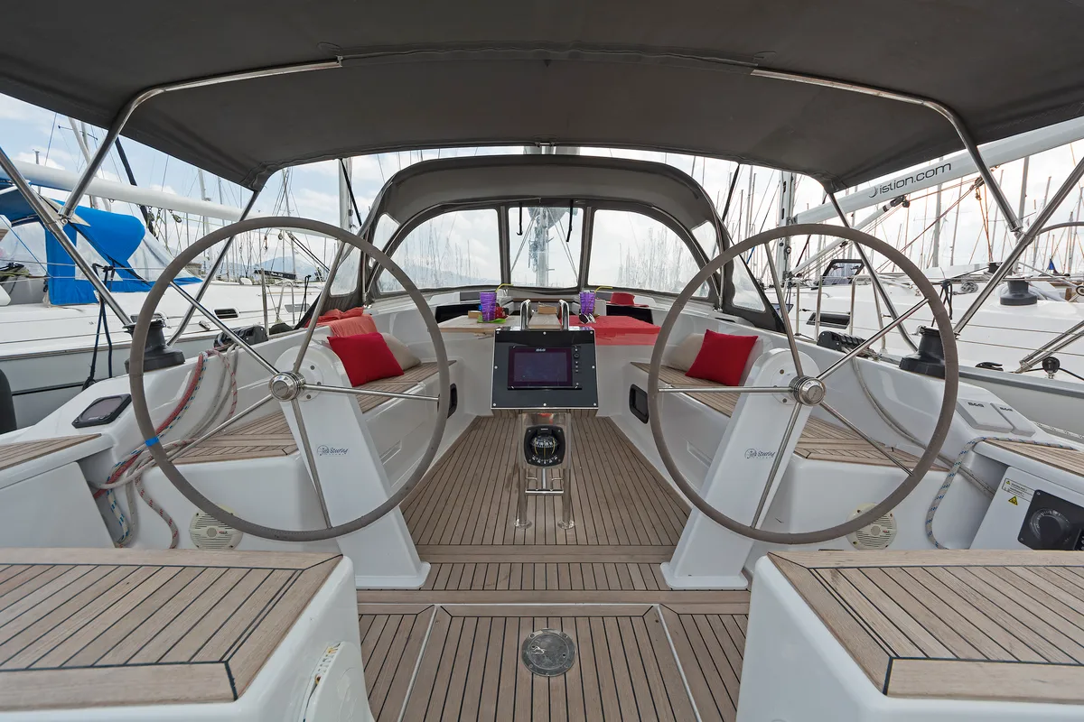 Cockpit of Kuro Siwo, a Hanse 415 sailboat at Municipal Unit of Rhodes, Greece